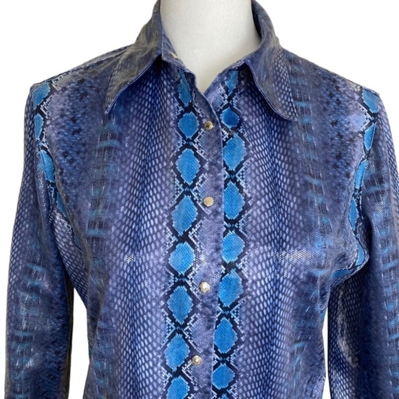 Vintage Y2K Vertigo Paris Snakeskin Reptile Print Button-down Snap Closure Blue - Picture 3 of 15